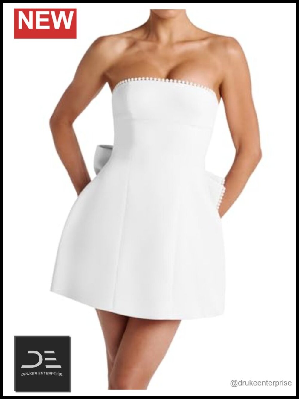 Women's Strapless A-Line Mini Dress Sleeveless Backless Pearl Bow Club Party